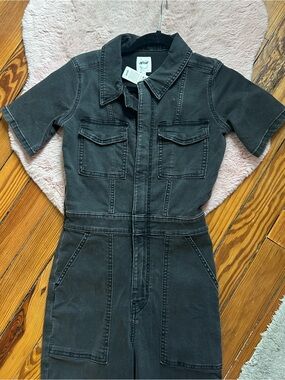 Short-Sleeve Denim Jumpsuit